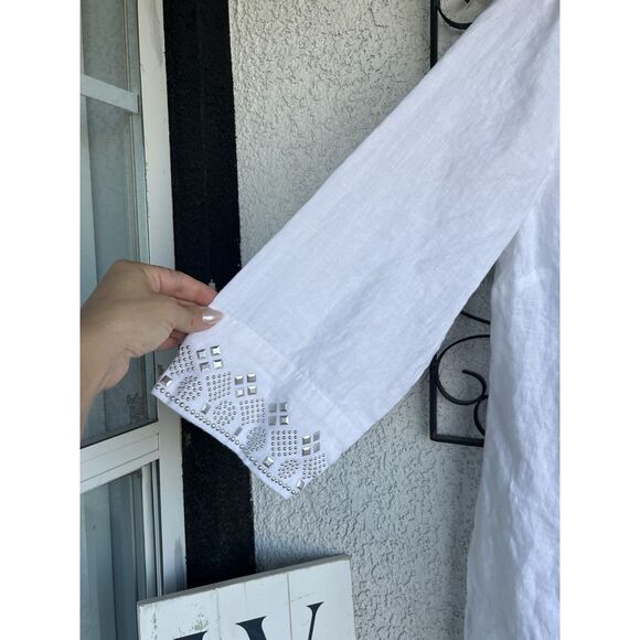 JM Collection Linen Embellished Tunic - Size XL- White - Picture 3 of 9